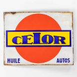 Celor Huile Autos, a double sided enameled plate. (W: 57 x H: 43 cm)