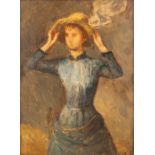 Eugne SMITS (1826-1912) 'Lady with a hat' oil on panel. (W: 16 x H: 21 cm)