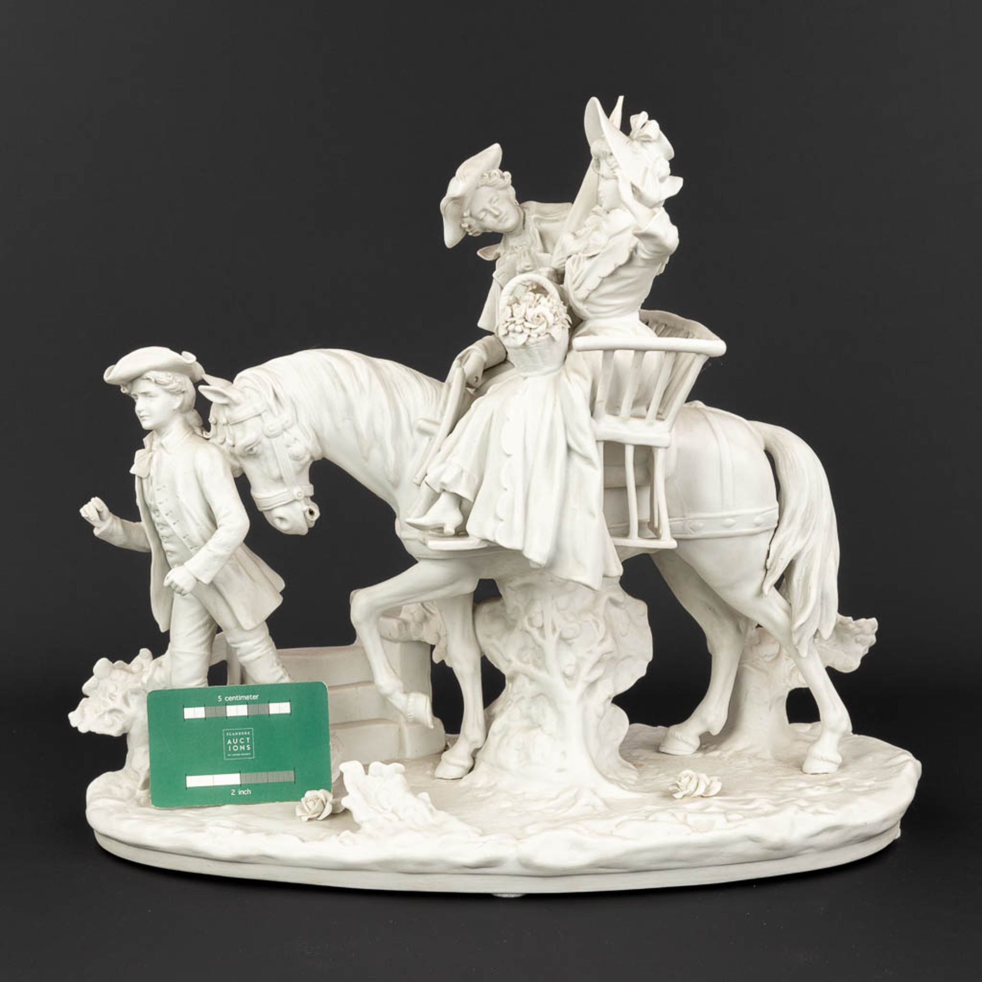 Scheibe Alsbach, Thuringe, a large bisque porcelain group 'Travelling on a horse'. (L: 20 x W: 40 x - Image 9 of 15