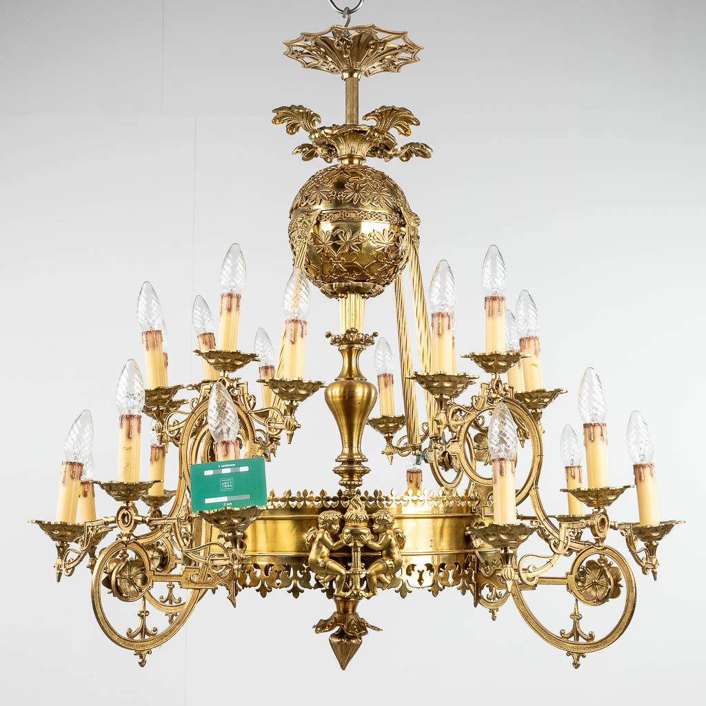 A large decorative chandelier, bronze, 20th C. (H: 95 x D: 93 cm) - Image 2 of 16