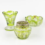 Val Saint Lambert, a collection of 3 items made of green cut crystal. 20th century. (H: 18 x D: 16 c