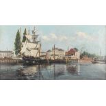 Léon VALCKENAERE (1853-1926)(attr) 'View on the harbor' a painting, oil on canvas. (W: 55 x H: 30 cm