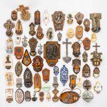 A large collection of holy water fonts, 59 pieces. 19th/20th century .