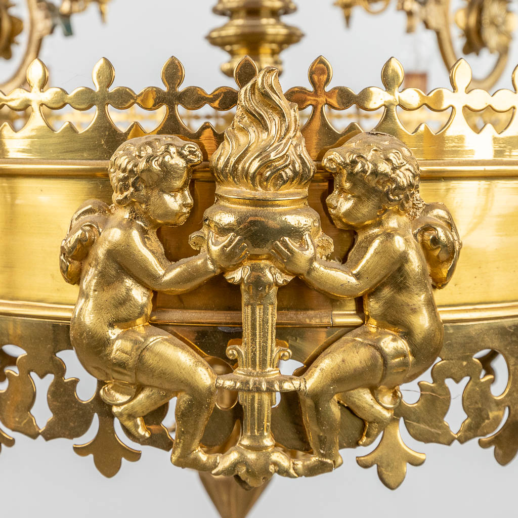 A large decorative chandelier, bronze, 20th C. (H: 95 x D: 93 cm) - Image 10 of 16