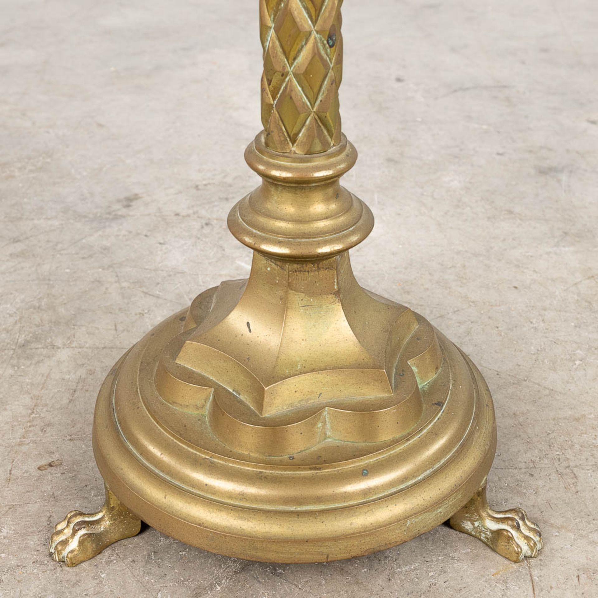 A large candlestick made of bronze, decorated with IHS logo. Gothic Revival style. (H: 92 cm) - Image 7 of 10