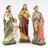 A collection of 3 holy figurines, made of plaster. (H: 66 cm)