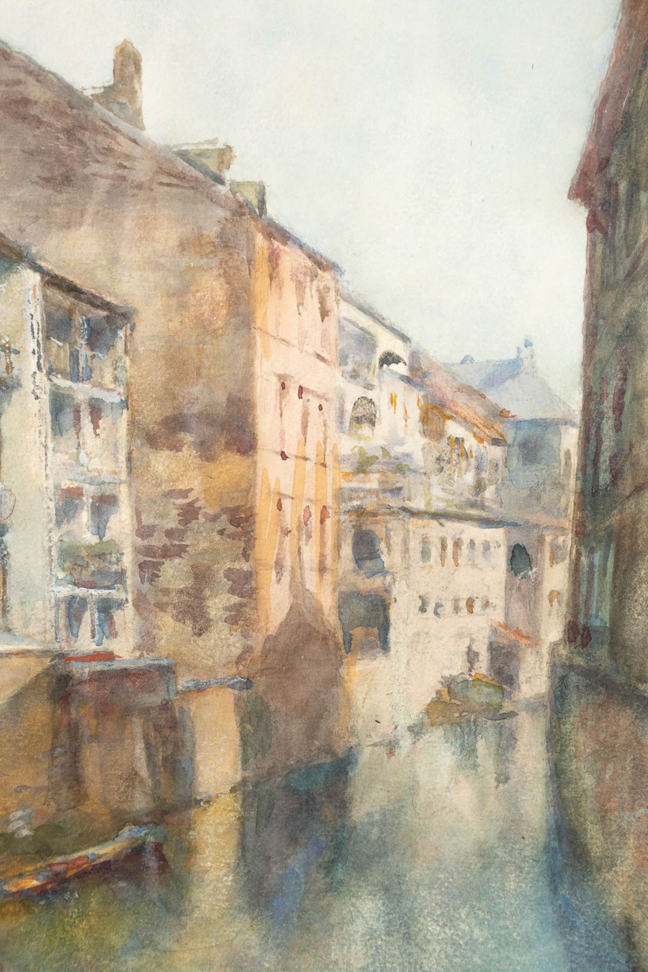 Alphonse PECQUEREAU (1831-1917) 'Canal View' watercolour on paper. (W: 38 x H: 53 cm) - Image 4 of 6