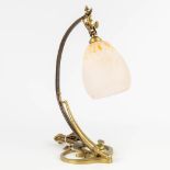 Schneider, a pate de verre lampshade mounted on a bronze table lamp, art nouveau. 20th C. (L: 15 x W