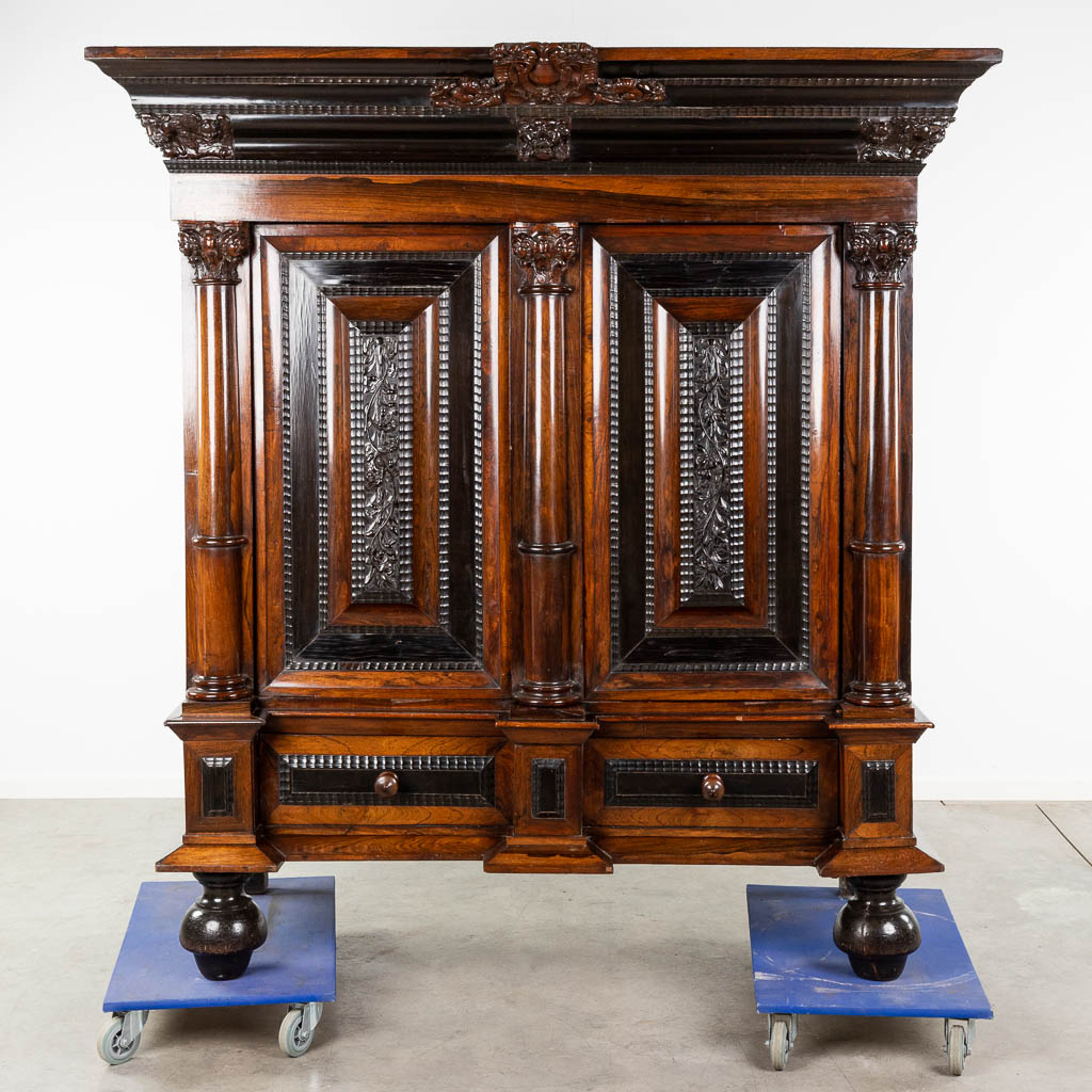 A Dutch pillow cabinet, finished with angel wood sculptures, ebony and mahogany veneer. 18th century - Image 3 of 22