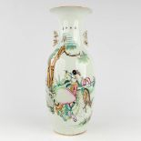 A Chinese vase decorated with kids holding a large peach, lady and a deer. 19th/20th C. (H: 58 x D: