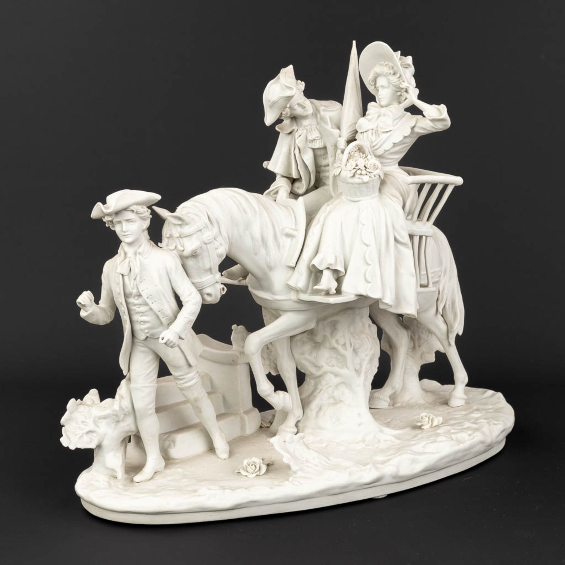 Scheibe Alsbach, Thuringe, a large bisque porcelain group 'Travelling on a horse'. (L: 20 x W: 40 x - Image 10 of 15