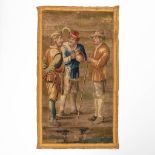 An antique tapestry with images of 3 figurines. 17th/18th century. (W: 60 x H: 105 cm)