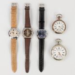 A set of 5 wrist- and pocket watches. Diane, Certina, Mutrix, Roskopf. (D: 5,3 cm)