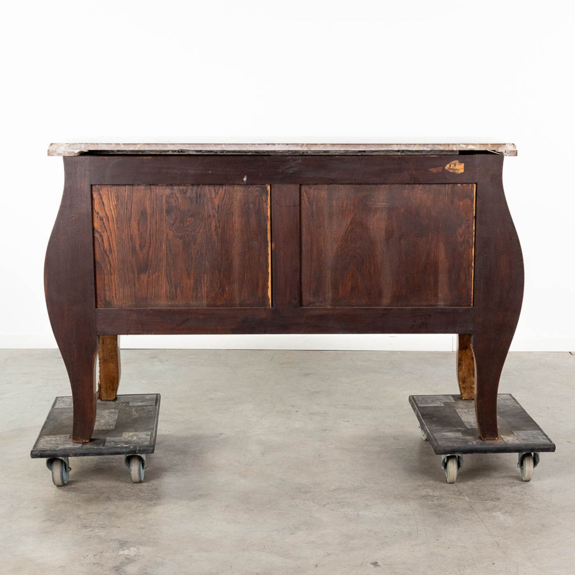 A two-drawer commode mounted with bronze and a marble top. 20th C. (L: 55 x W: 132 x H: 88 cm) - Image 6 of 19