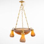 Grandes Verreries de Croismare Muller Freres, a pate de verre chandelier with 3 lamp shades. (H: 72