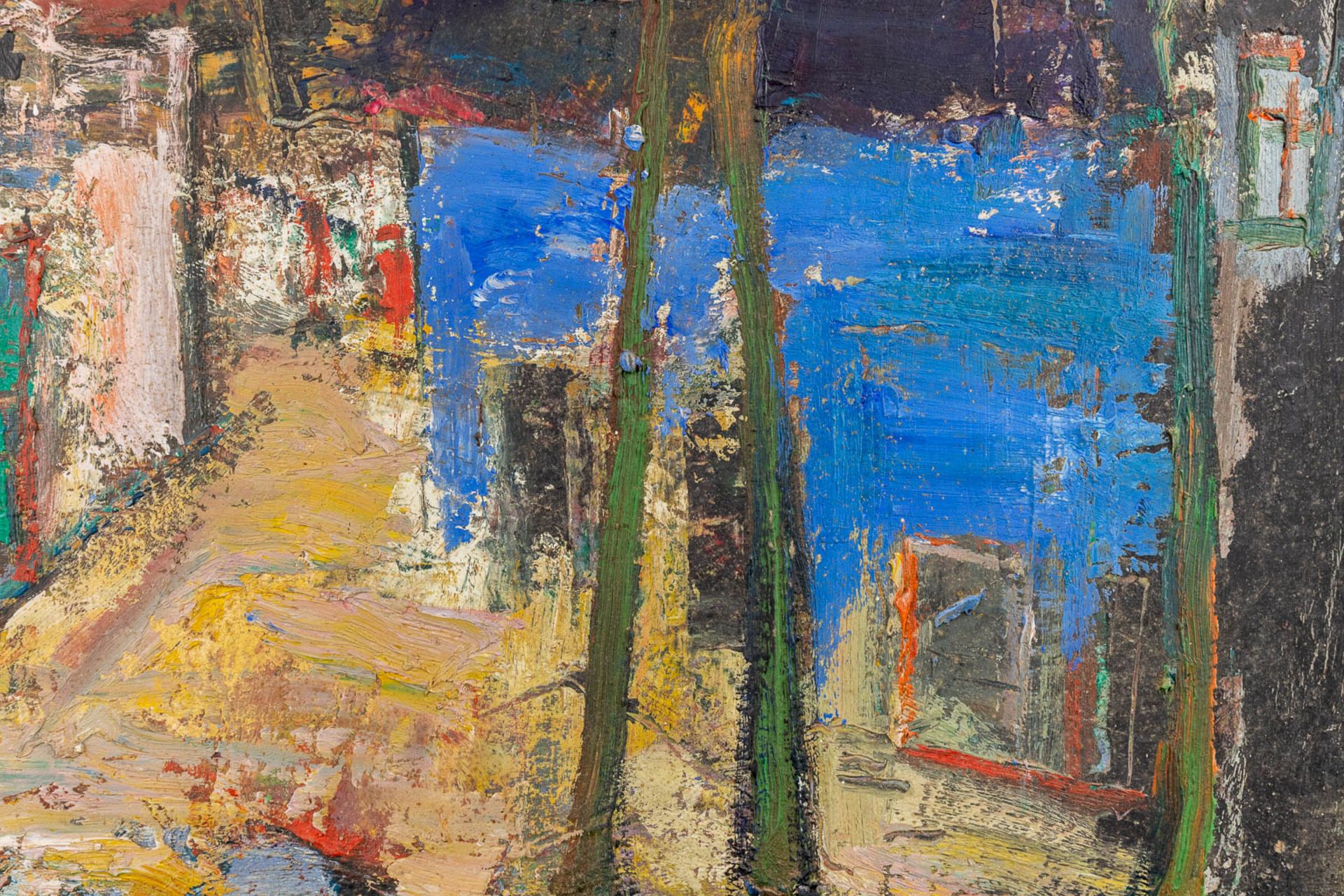Arthur LAMBRECHT (1904-1983) 'Expressionist Village' oil on board. (W: 75 x H: 55 cm) - Image 5 of 7