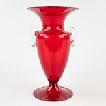 A vase made of red and clear glass, Murano Italy. Circa 1920. (H: 29 x D: 16 cm)
