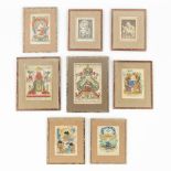 A collection of 8 religious 'Santjes' depicting images and prints of religious figurines. 17th/18th