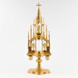 A Tower Monstrance, brass, gothic revival style, The second half of the 19th C. (L: 23 x W: 23 x H: