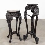 A collection of 2 Chinese hardwood tables with a marble top. (H: 95 x D: 37 cm)