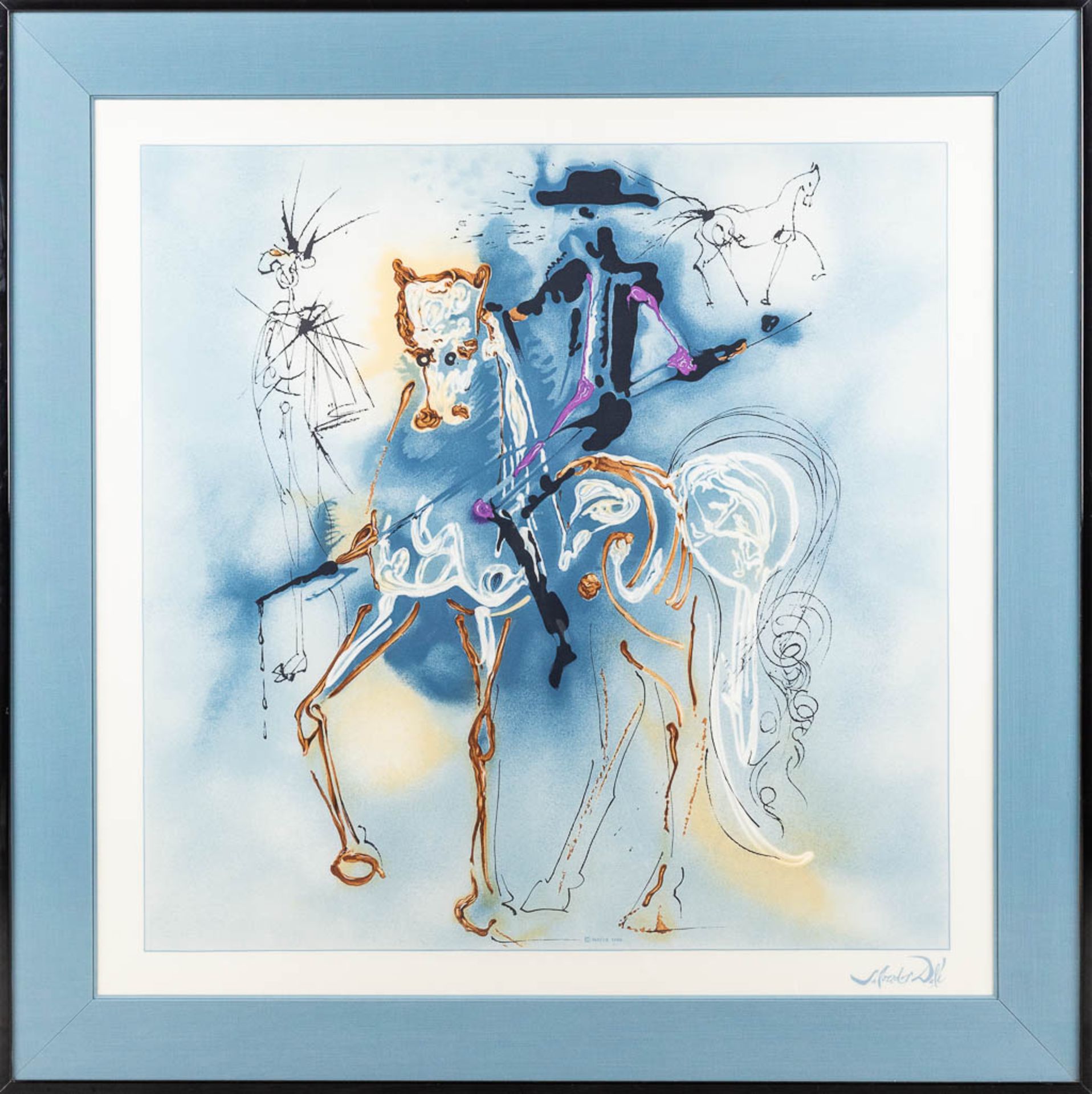 Salvador DALI (1904-1989) 'Dalian Horses' a framed silk scarf, Maeva 1988. (W: 90 x H: 90 cm) - Image 4 of 14