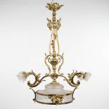 A chandelier, bronze in Louis XV style and finished with glass shade and coupe. (L: 38 x W: 70 x H: