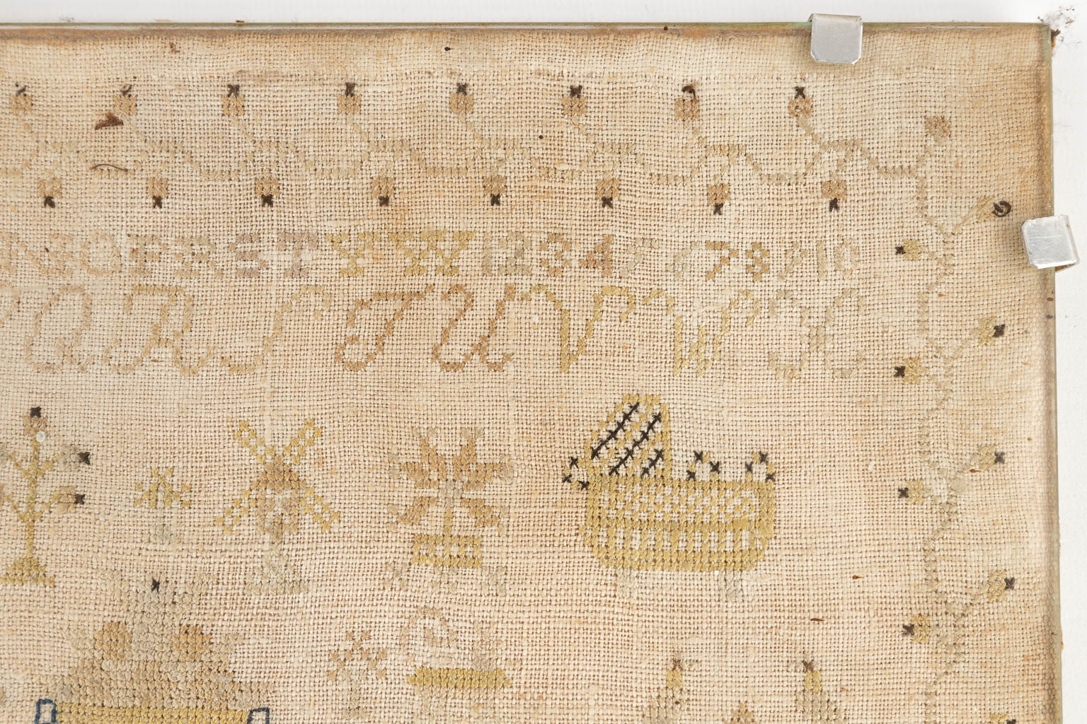 An anitque &quot;Sampler&quot; needlework. 18th C. (W: 50 x H: 27 cm) - Image 9 of 10