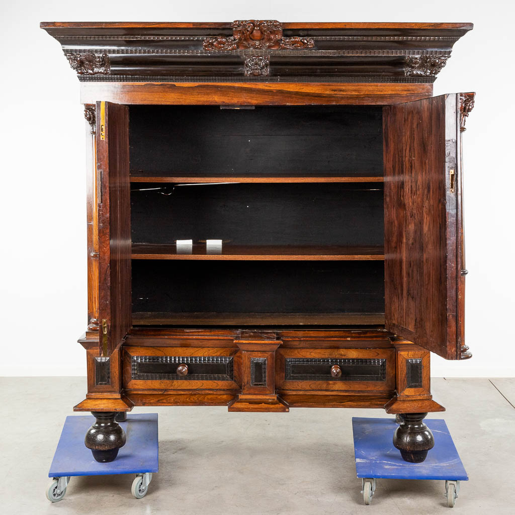 A Dutch pillow cabinet, finished with angel wood sculptures, ebony and mahogany veneer. 18th century - Image 5 of 22