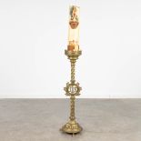 A large candlestick made of bronze, decorated with IHS logo. Gothic Revival style. (H: 92 cm)