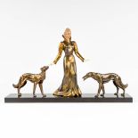 Salvatore MELANI (1902-1934) 'Lady with greyhounds' an art deco statue. (L: 16 x W: 75 x H: 44 cm)
