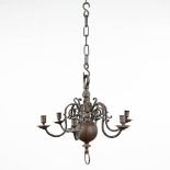 An antique Flemish candle chandelier, bronze. (H: 45 x D: 45 cm)