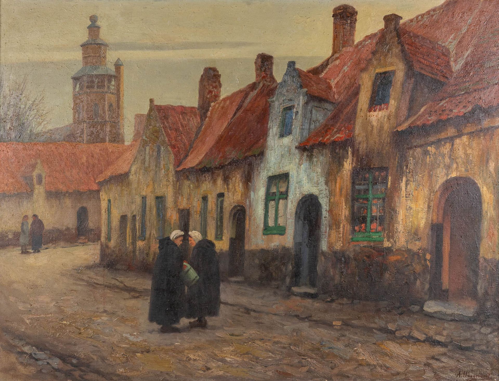 Arthur HAEGHEBAERT (1876-1942) 'De Kommeeren' oil on canvas. (W: 125 x H: 97 cm)