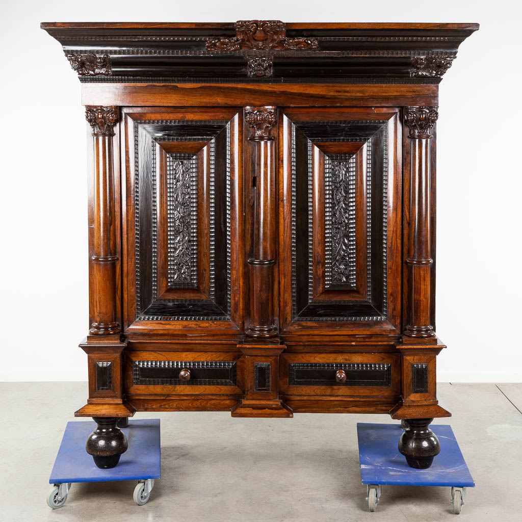A Dutch pillow cabinet, finished with angel wood sculptures, ebony and mahogany veneer. 18th century - Image 4 of 22