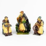 Vande Voorde, a collection of 3 figurines, Flemish Earthenware. A sniffer, bobbin lacer and spinner.