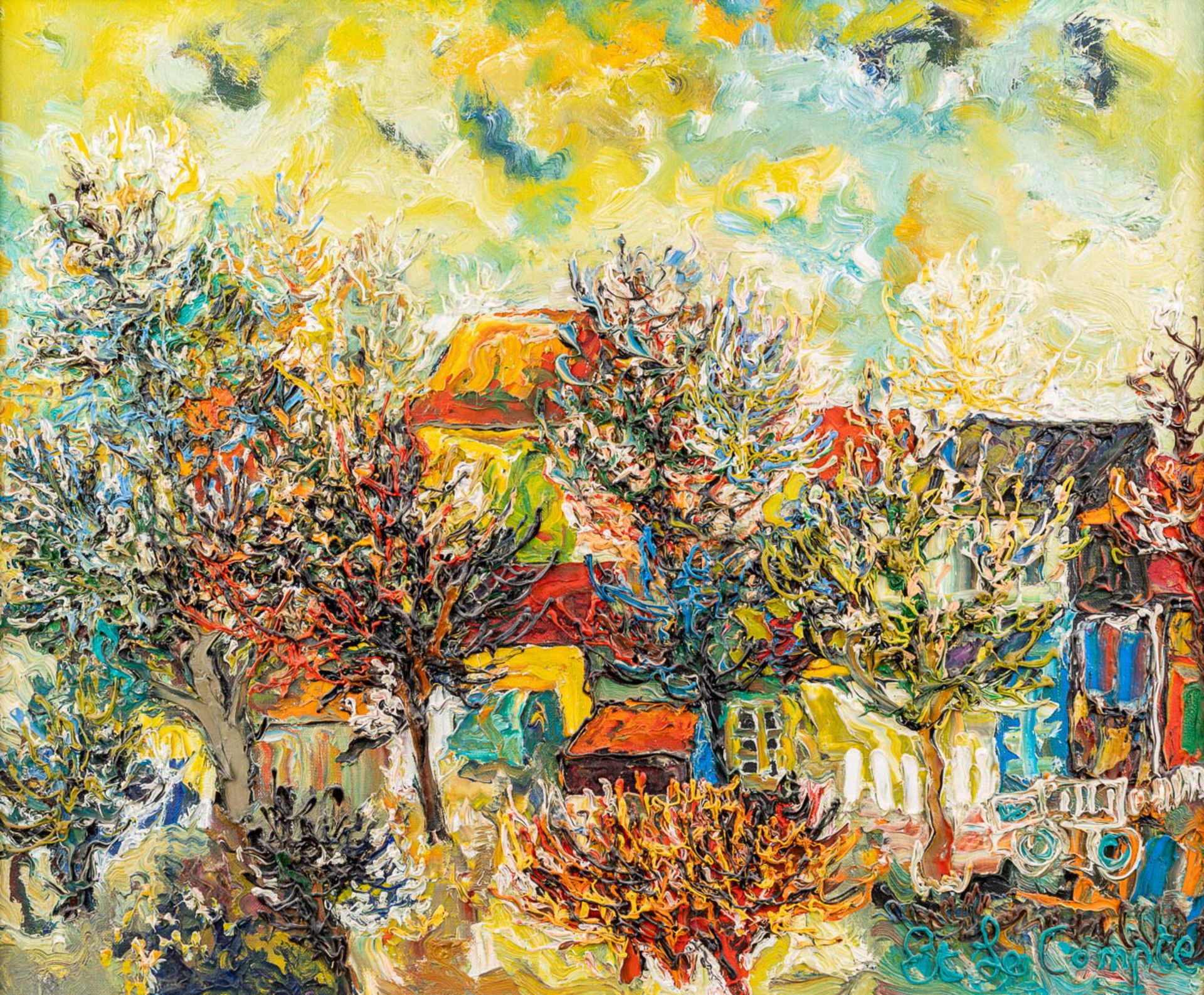 Ätienne LE COMPTE (1931-2010) 'Mistige ochtend in mei', oil on canvas. (W: 60 x H: 50 cm)