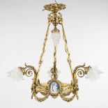 A chandelier, bronze in Louis XVI style decorated with Wedgewood plaques. (H: 74 x D: 60 cm)