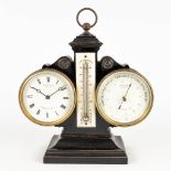 A table clock, barometer and thermometer. Made in France. 19th C. (W: 21,5 x H: 22 cm)