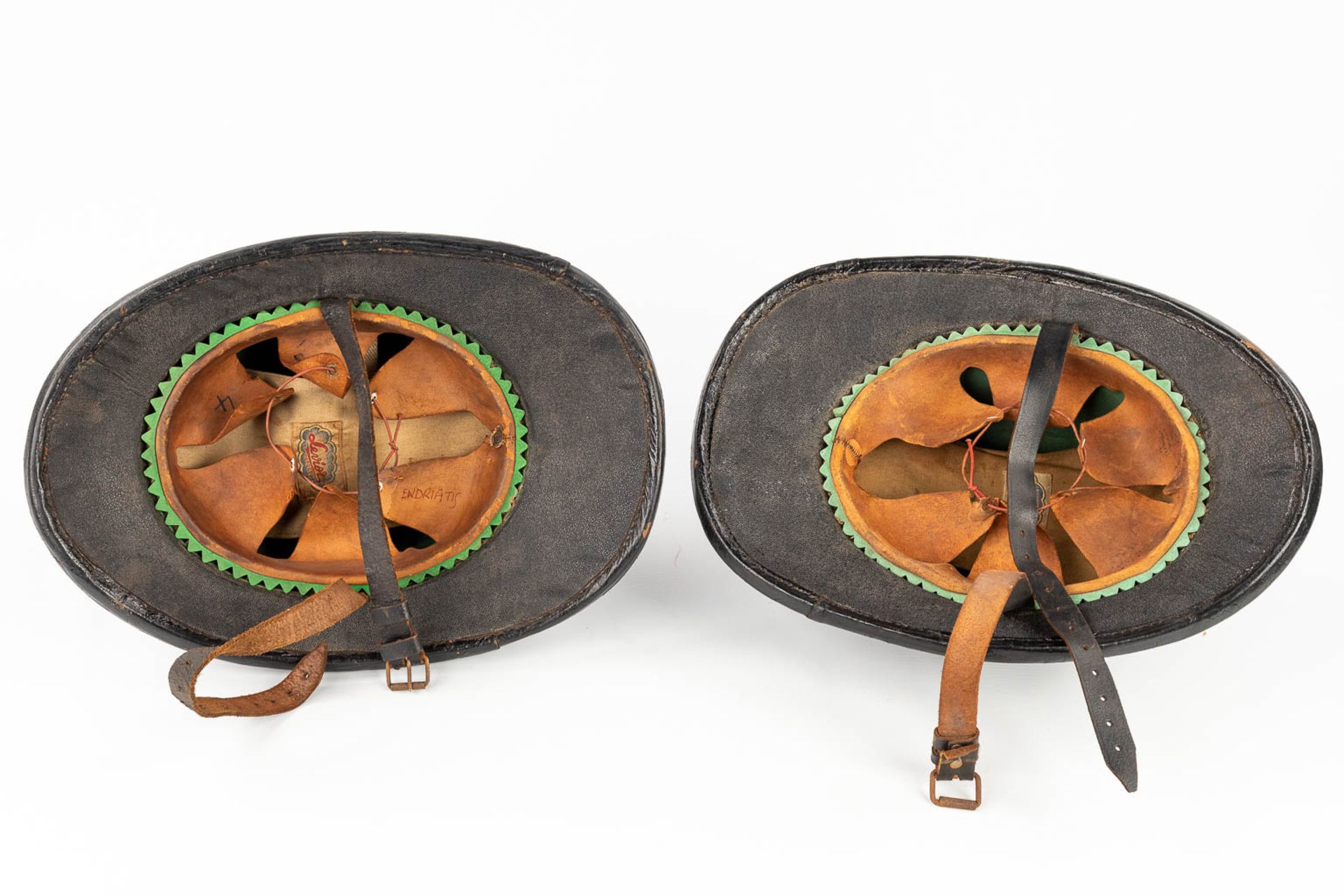 leviroLevior, a pair of antique helmets, made of leather. Marked Levior Depose. Circa 1920. (L: 37 x - Image 12 of 18
