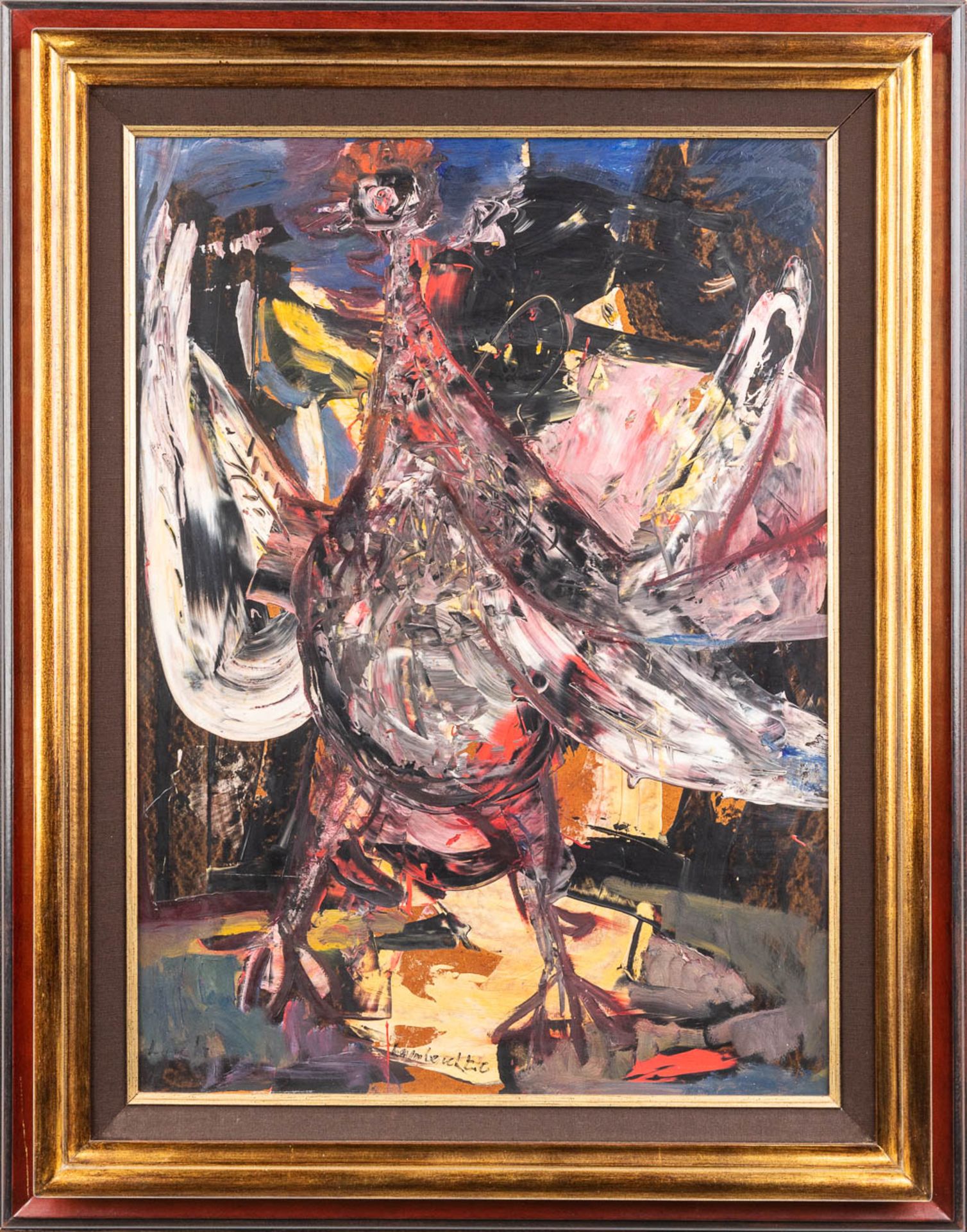 Constant LAMBRECHT (1915-1993) 'Expressionist Chicken' oil on panel. (W: 54 x H: 74 cm) - Image 3 of 7