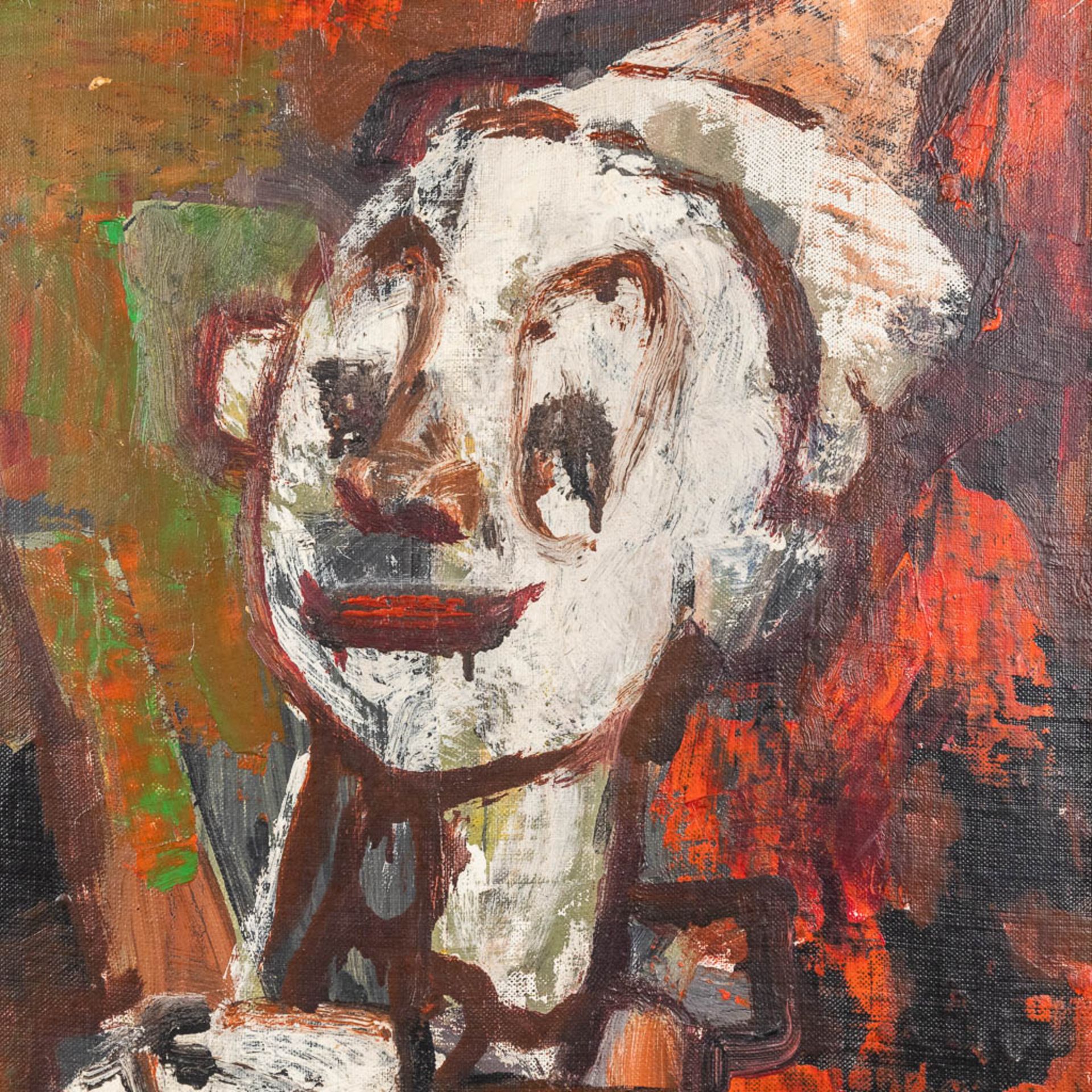Constant LAMBRECHT (1915-1993) 'Expressionist Clown' oil on board. (W: 40 x H: 110 cm) - Image 4 of 7