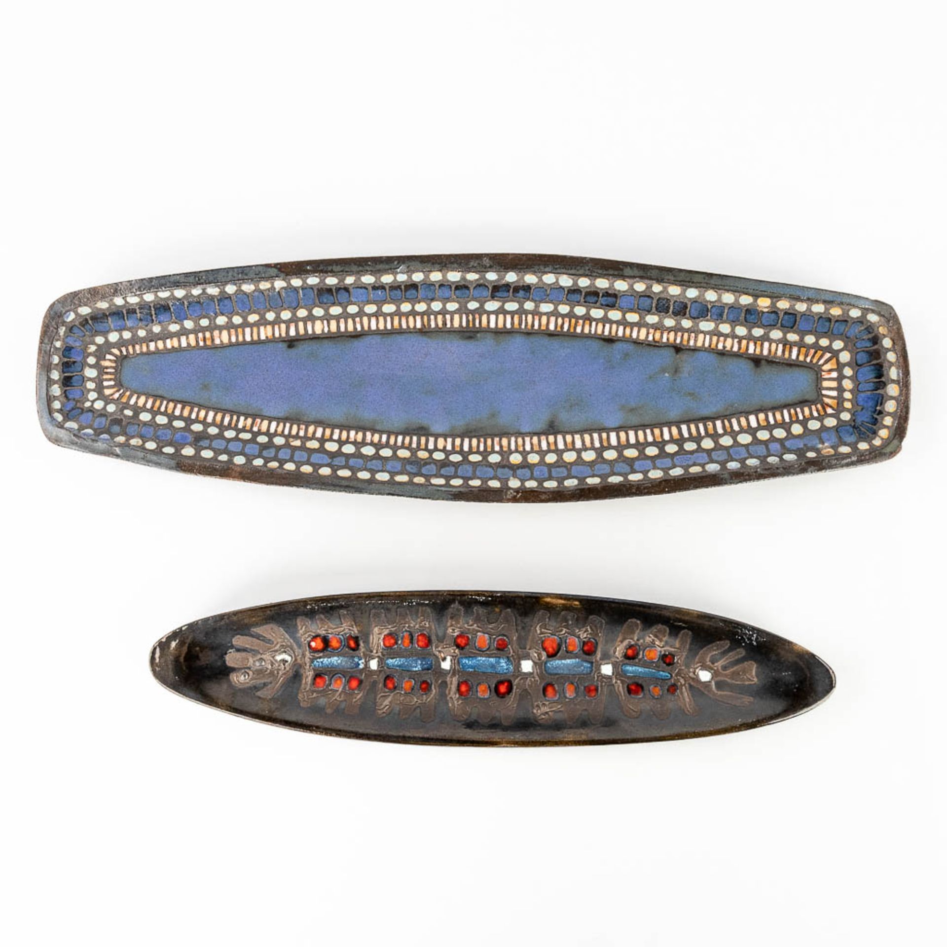 Rogier VANDEWEGHE (1923-2020) for Amphora, 'long bowl', blue glazed ceramics, added Elisabeth VANDEW