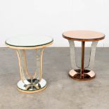A collection of 2 coffee tables with glass, art deco style. Circa 1940. (H: 52 x D: 50 cm)