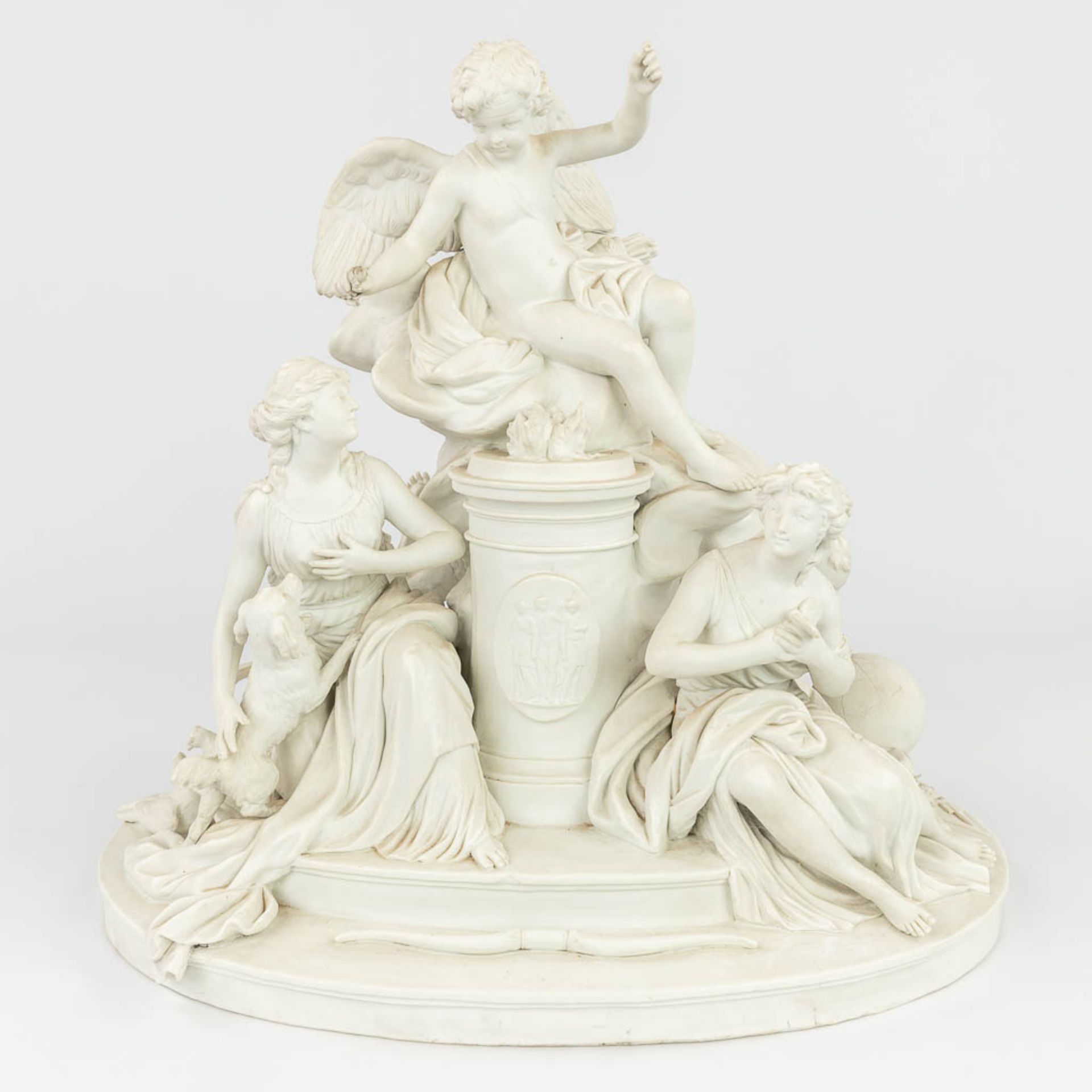 Svres, a large group 'Cupid and maidens' made of bisque porcelain. (L: 30 x W: 41 x H: 41 cm) - Image 11 of 19