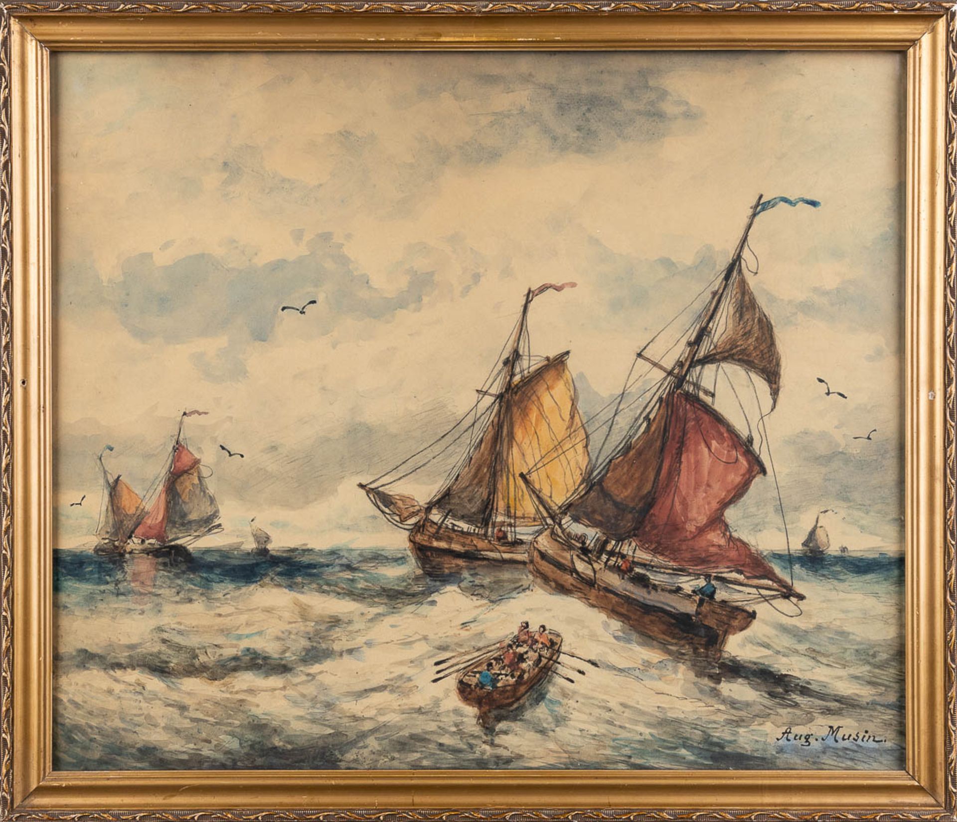Auguste Henri MUSIN (1852-1923) 'Marine' watercolour on paper. (W: 47 x H: 39 cm) - Bild 3 aus 6