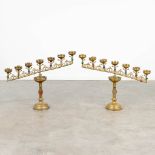 A pair of 7-armed church candlesticks, decorated with glass beads. Circa 1900. (W: 68 x H: 50 cm)