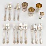 A collection of silver cutlery and goblets, Delheid, L&amp;C. Added 2 silver-plated spoons. Gross we
