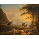 Balthazar Paul OMMEGANCK (1755-1826)(attr.) 'Resting Herder with sheep and donkey' oil on canvas. 18