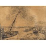 James ENSOR (1860-1949) 'Barques Echouees', an engraving. (W: 23,6 x H: 17,6 cm)