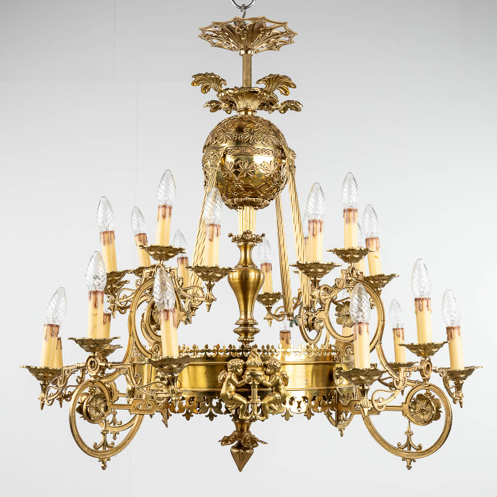 A large decorative chandelier, bronze, 20th C. (H: 95 x D: 93 cm)