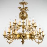 A large decorative chandelier, bronze, 20th C. (H: 95 x D: 93 cm)